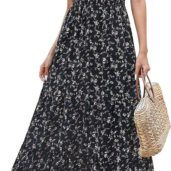 Kranda Women Maxi Dress  Flutter Short Sleeve Smocked Ruffle Tiered  Floral - Picture 2 of 9